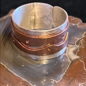 Men’s Vintage Hand Crafted Silver & Copper Statement Ring Size 14